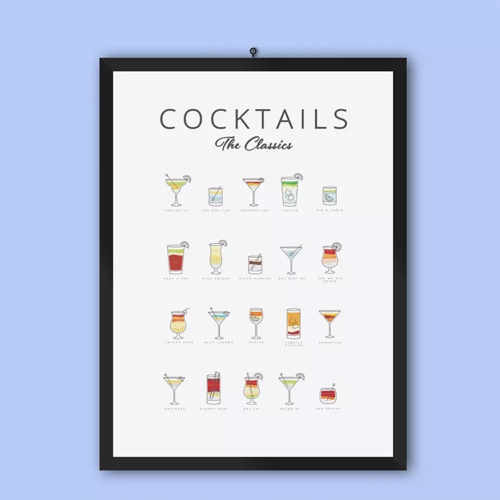 Cocktails Art Poster Decor featuring vibrant cocktail illustrations on premium matte paper, perfect for home decoration.