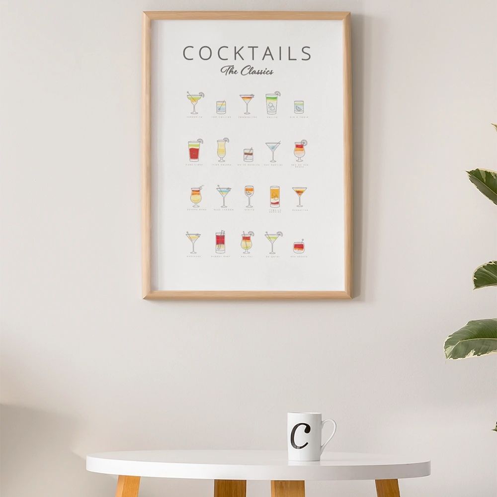 Cocktails Art Poster Decor featuring vibrant cocktail illustrations on premium matte paper, perfect for home decoration.