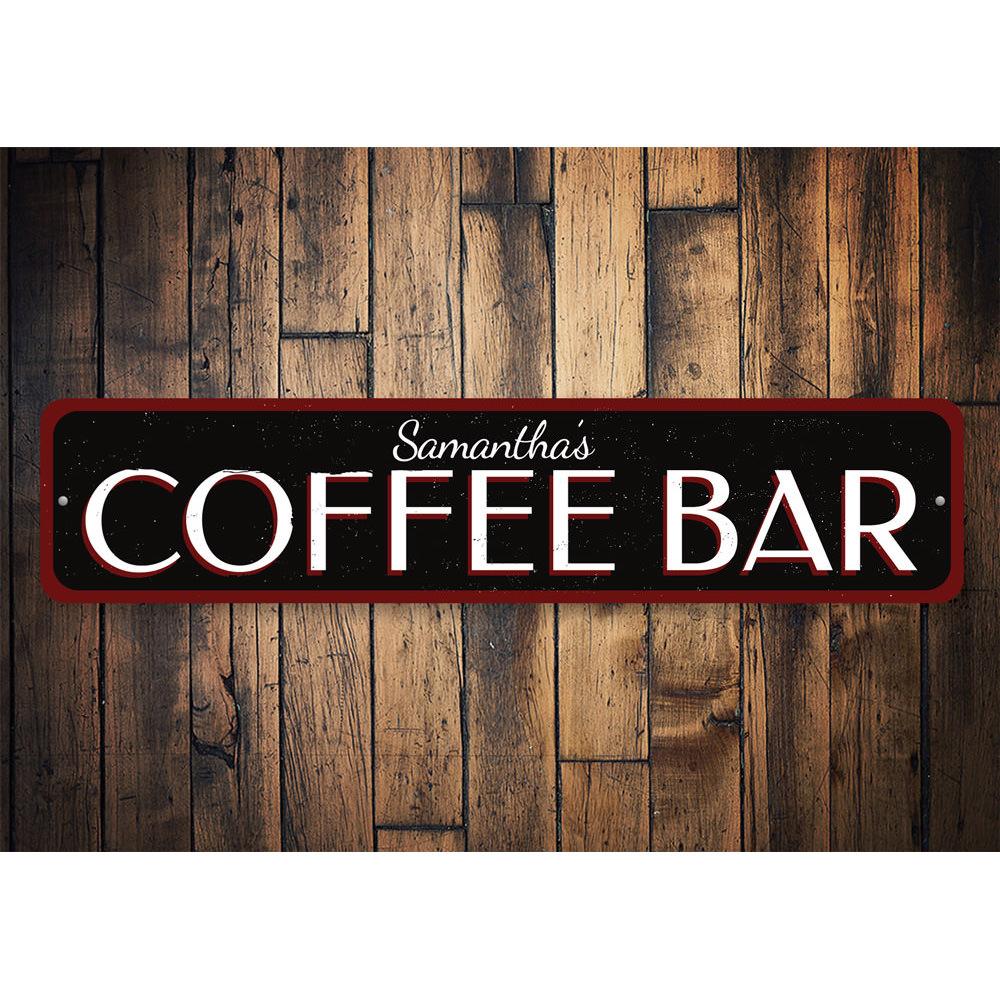 Customizable Coffee Bar Sign made from high-quality aluminum, featuring pre-drilled holes for easy mounting.