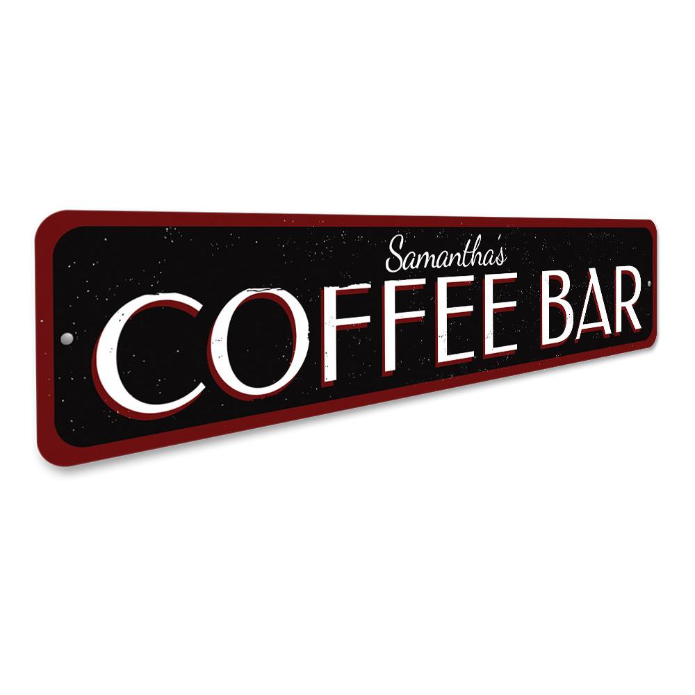 Customizable Coffee Bar Sign made from high-quality aluminum, featuring pre-drilled holes for easy mounting.