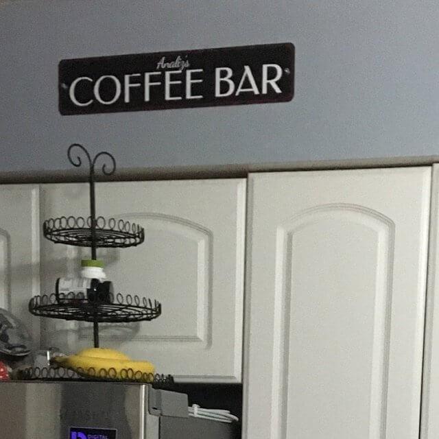 Customizable Coffee Bar Sign made from high-quality aluminum, featuring pre-drilled holes for easy mounting.