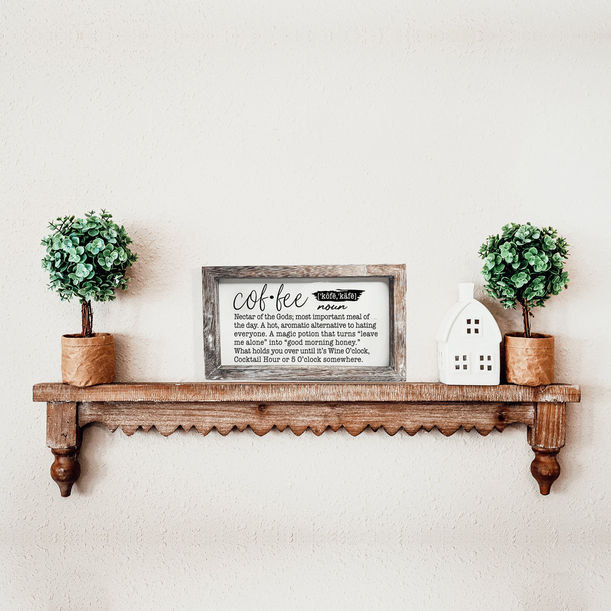 A humorous wooden Coffee Definition Sign featuring playful coffee quotes, perfect for coffee bar decor.