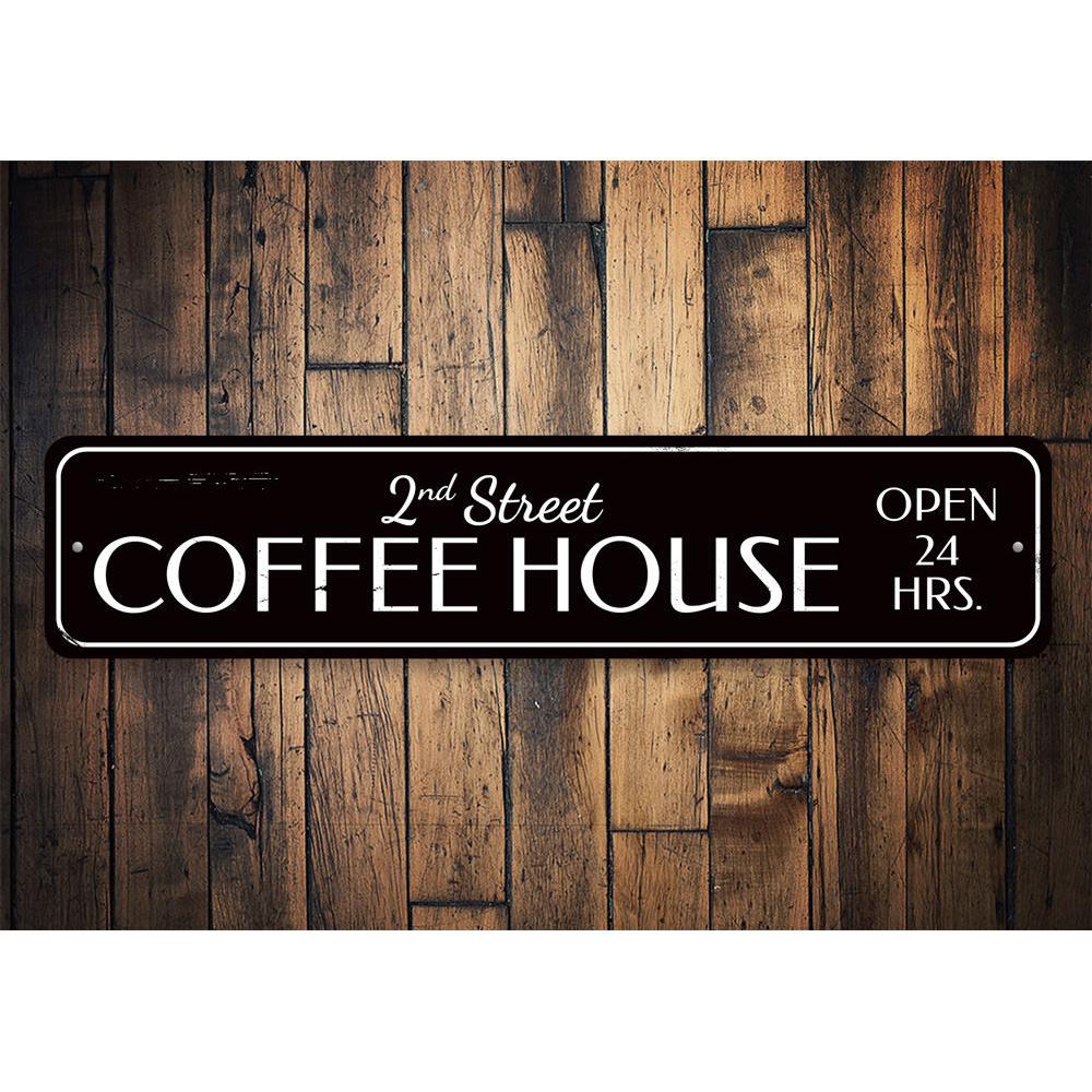 Customizable Coffee House Sign made of high-quality aluminum, featuring pre-drilled holes for easy mounting, perfect for cafes and restaurants.