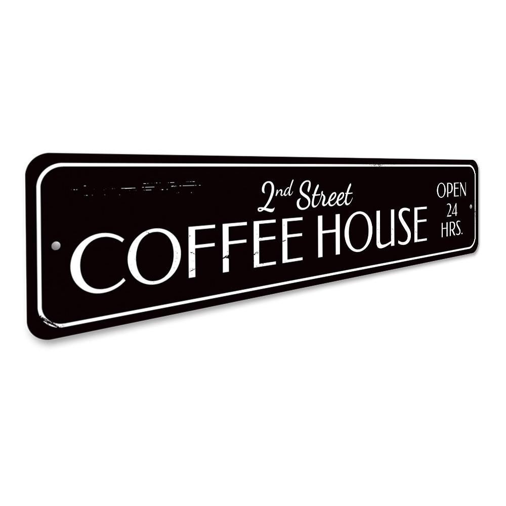 Customizable Coffee House Sign made of high-quality aluminum, featuring pre-drilled holes for easy mounting, perfect for cafes and restaurants.