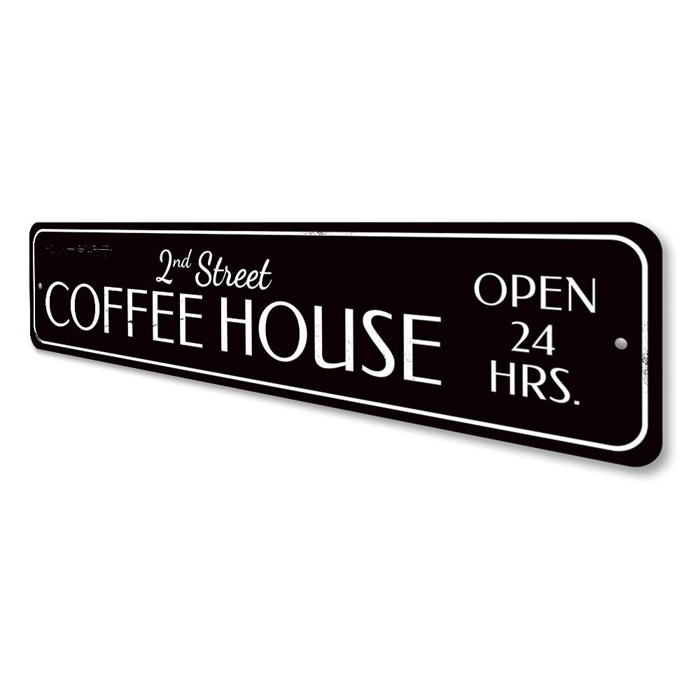 Customizable Coffee House Sign made of high-quality aluminum, featuring pre-drilled holes for easy mounting, perfect for cafes and restaurants.