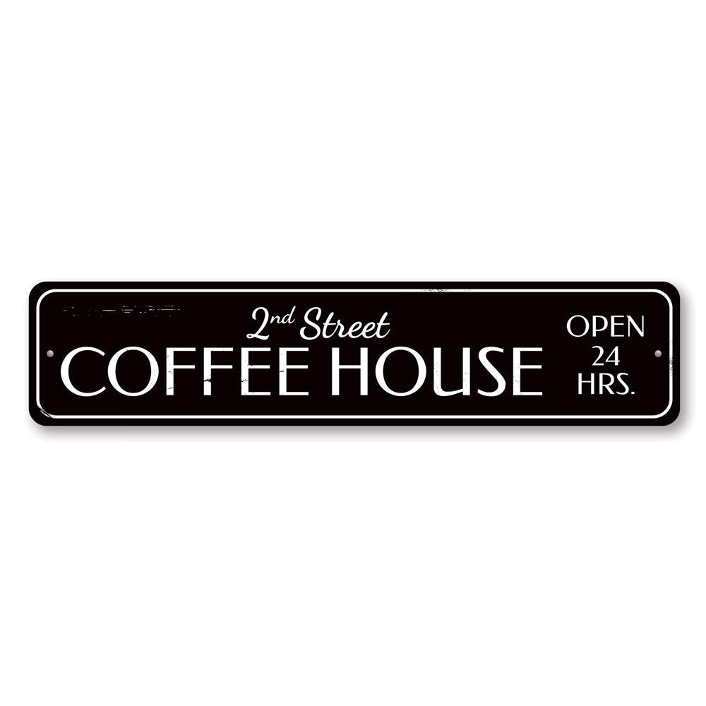 Customizable Coffee House Sign made of high-quality aluminum, featuring pre-drilled holes for easy mounting, perfect for cafes and restaurants.