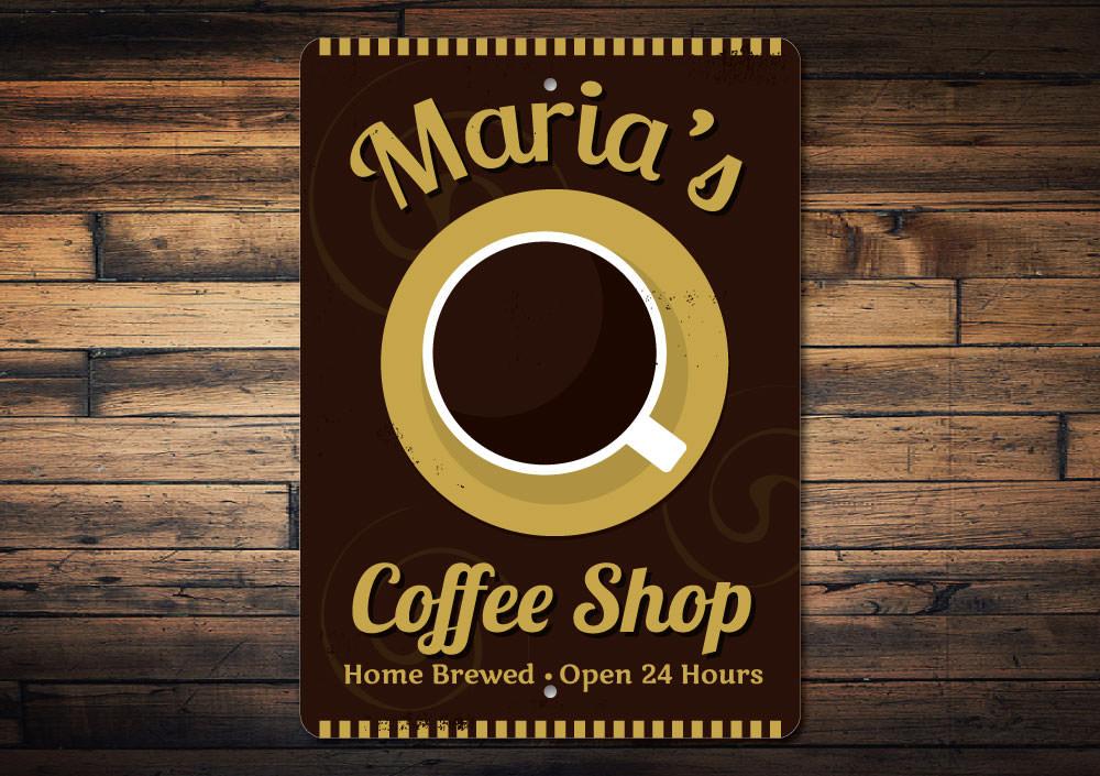 Customizable Coffee Shop Sign made of durable aluminum, featuring pre-drilled holes for easy mounting, perfect for cafes and restaurants.