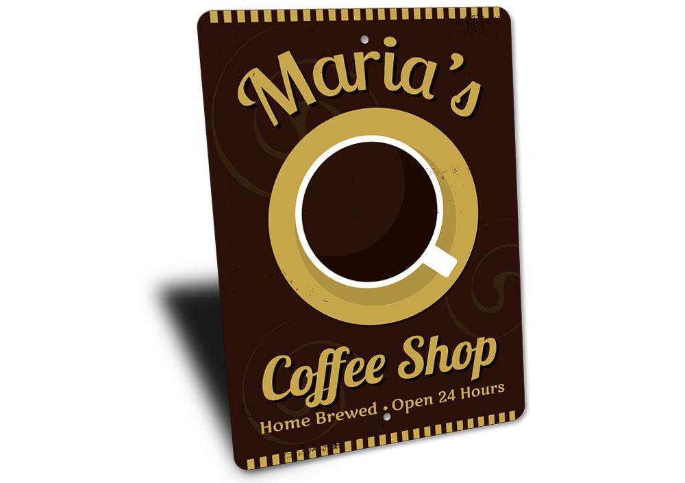 Customizable Coffee Shop Sign made of durable aluminum, featuring pre-drilled holes for easy mounting, perfect for cafes and restaurants.