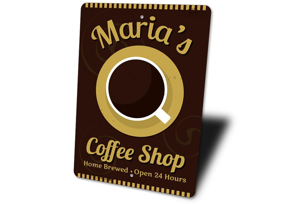 Customizable Coffee Shop Sign made of durable aluminum, featuring pre-drilled holes for easy mounting, perfect for cafes and restaurants.