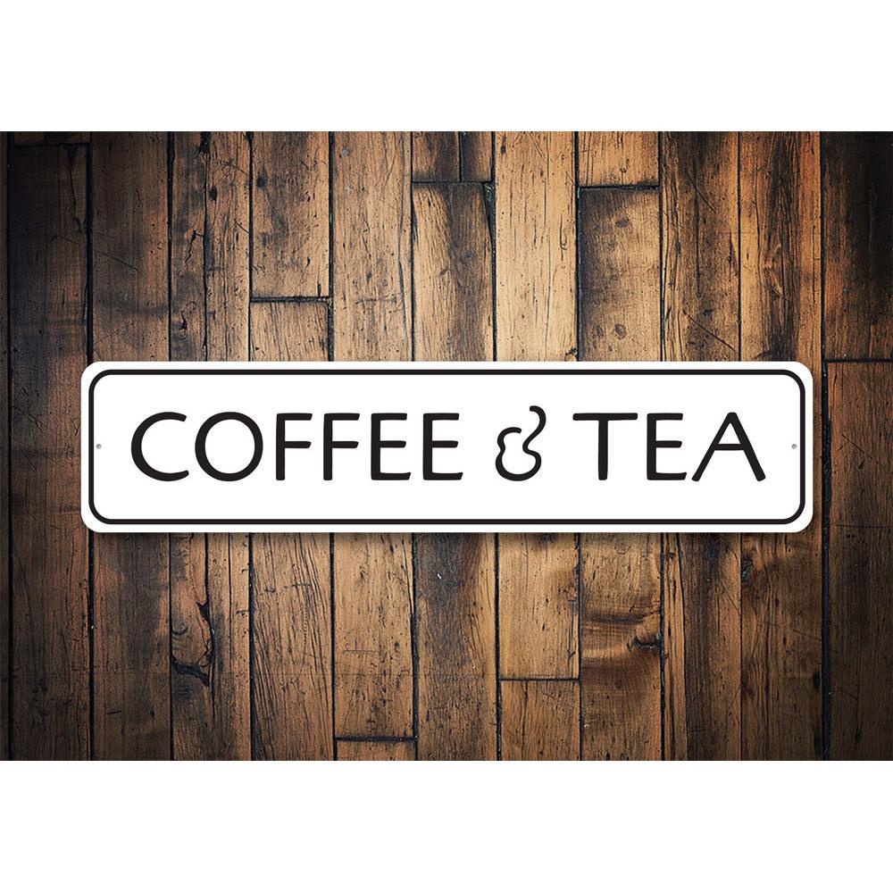 A stylish Coffee & Tea Sign made from high-quality aluminum, featuring a modern design suitable for kitchens and cafes.