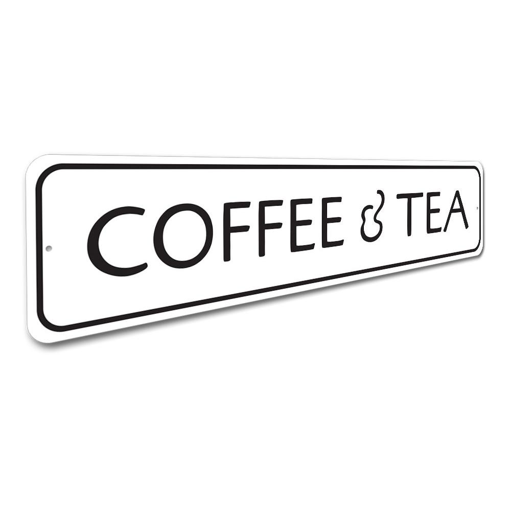 A stylish Coffee & Tea Sign made from high-quality aluminum, featuring a modern design suitable for kitchens and cafes.