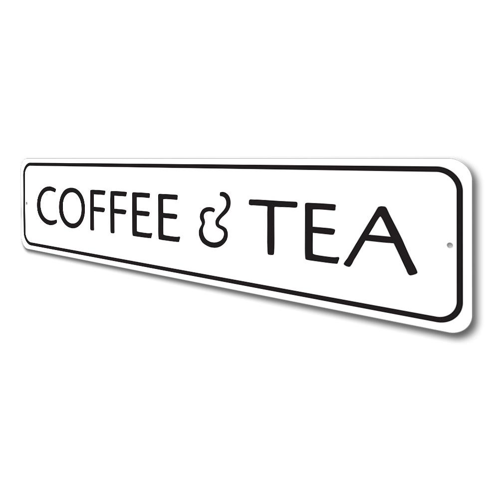 A stylish Coffee & Tea Sign made from high-quality aluminum, featuring a modern design suitable for kitchens and cafes.