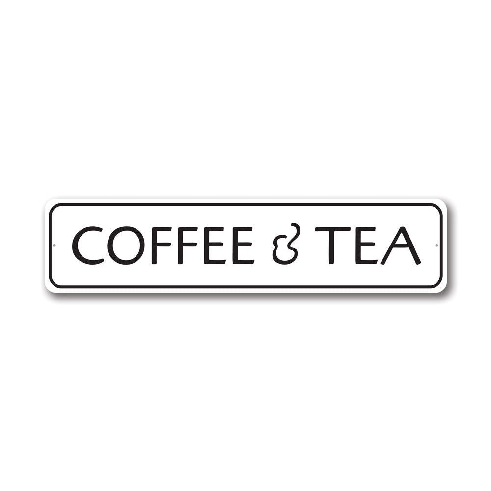 A stylish Coffee & Tea Sign made from high-quality aluminum, featuring a modern design suitable for kitchens and cafes.