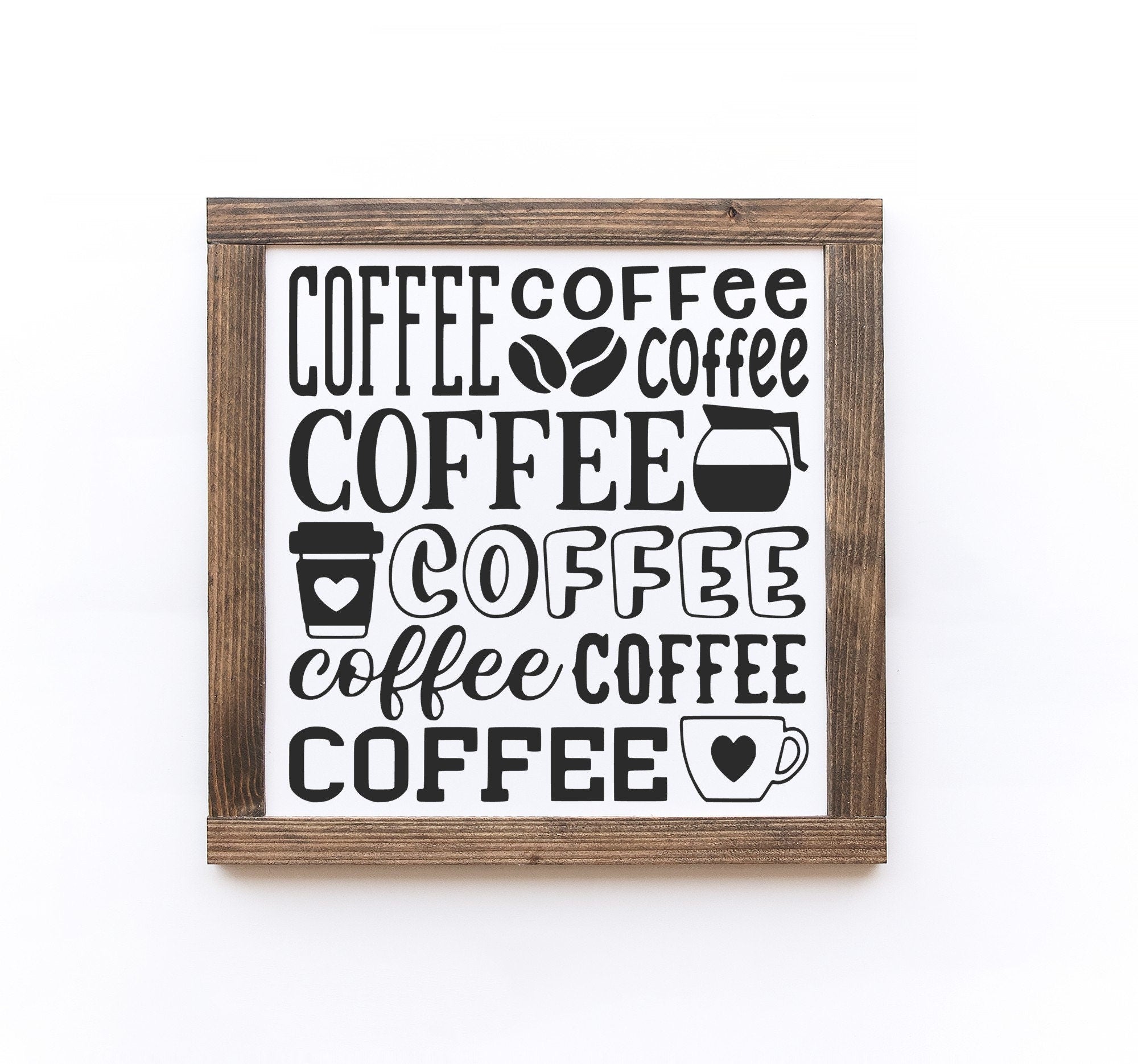 Handmade Coffee Wood Sign with matte white background and painted lettering, showcasing rustic charm and quality craftsmanship.