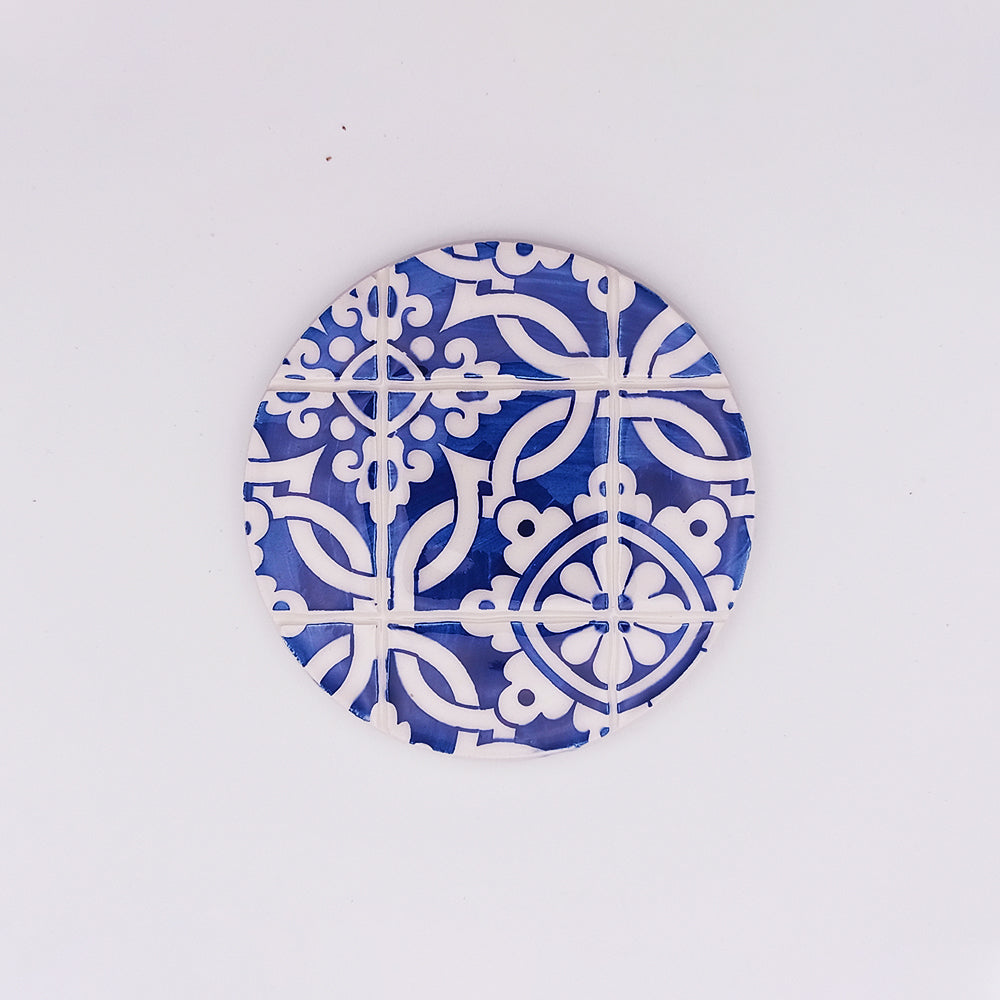 Coimbra Ceramic Tile Cup Pad featuring vibrant hand-painted designs, perfect for coffee and tea.