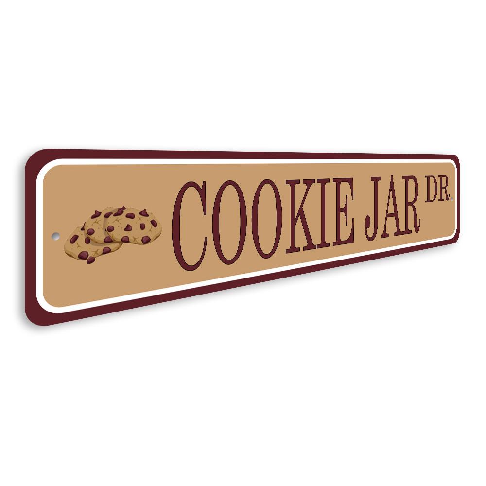 A charming Cookie Jar Sign made of high-quality aluminum, featuring customizable text and pre-drilled holes for easy mounting.