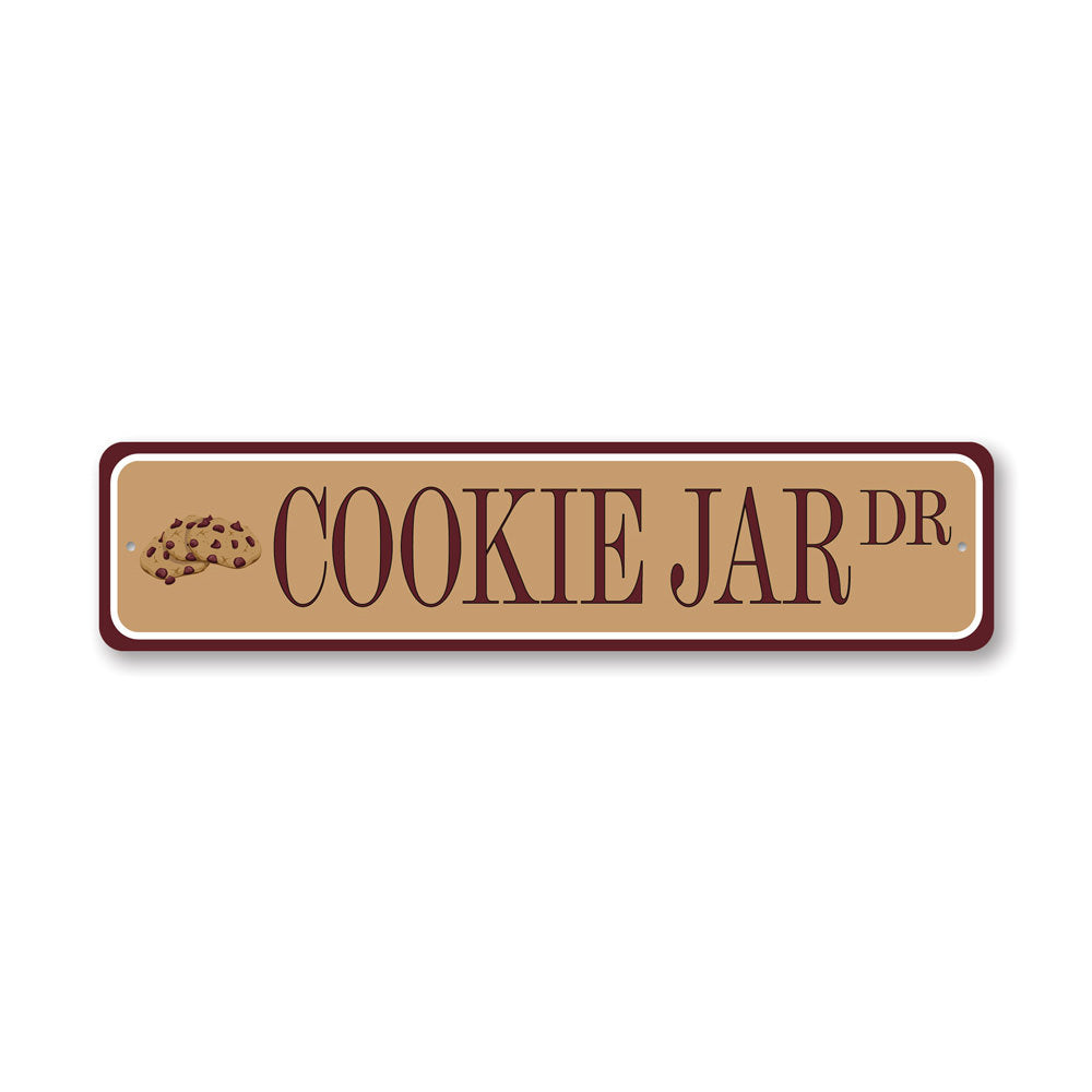 A charming Cookie Jar Sign made of high-quality aluminum, featuring customizable text and pre-drilled holes for easy mounting.