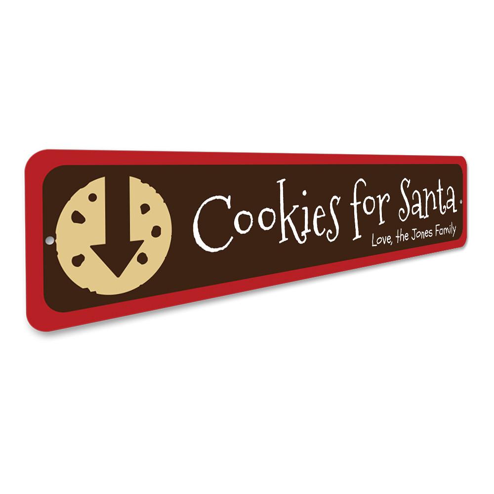 A festive Cookies for Santa Sign made of high-quality aluminum, featuring vibrant colors and a charming design, perfect for holiday decorations.