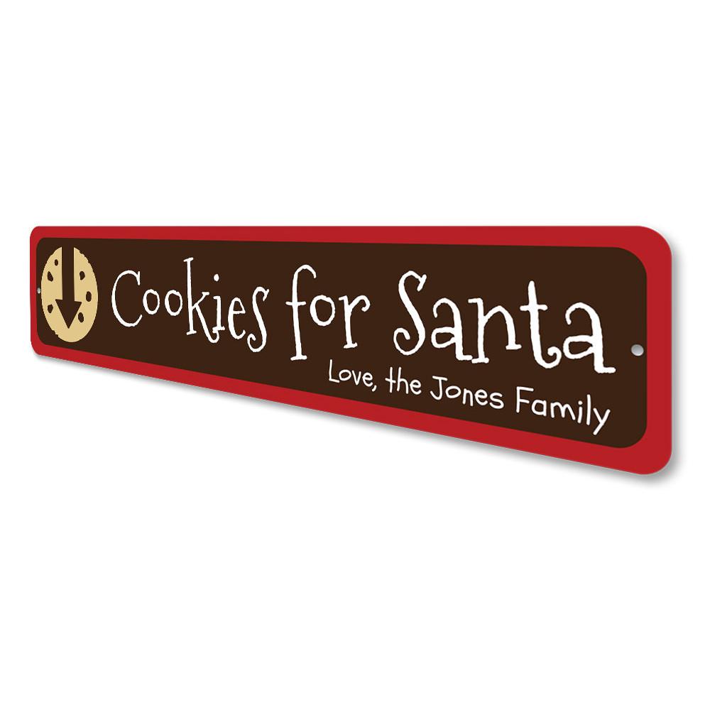 A festive Cookies for Santa Sign made of high-quality aluminum, featuring vibrant colors and a charming design, perfect for holiday decorations.