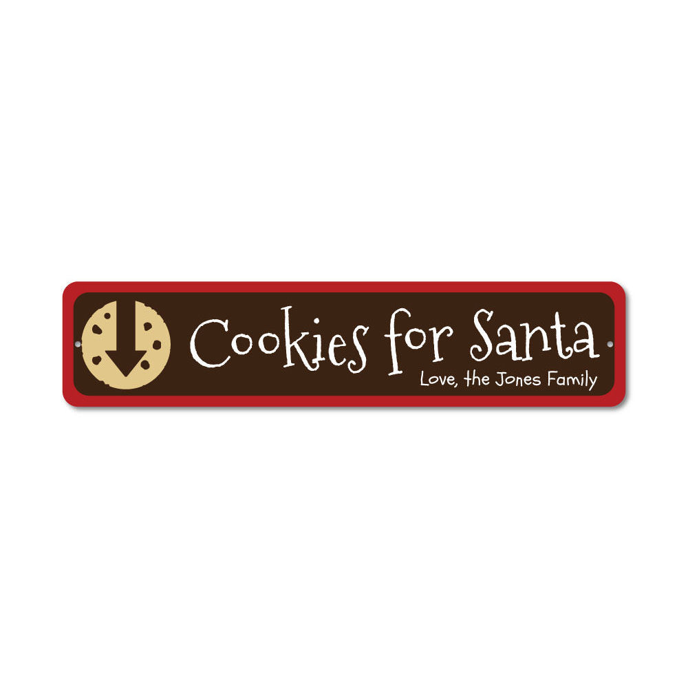 A festive Cookies for Santa Sign made of high-quality aluminum, featuring vibrant colors and a charming design, perfect for holiday decorations.