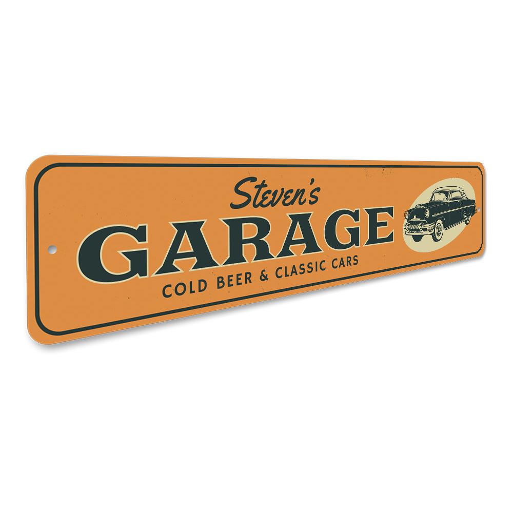 Cold Beer & Classic Cars Sign made of aluminum, featuring vibrant colors and a classic design, perfect for man caves and garages.