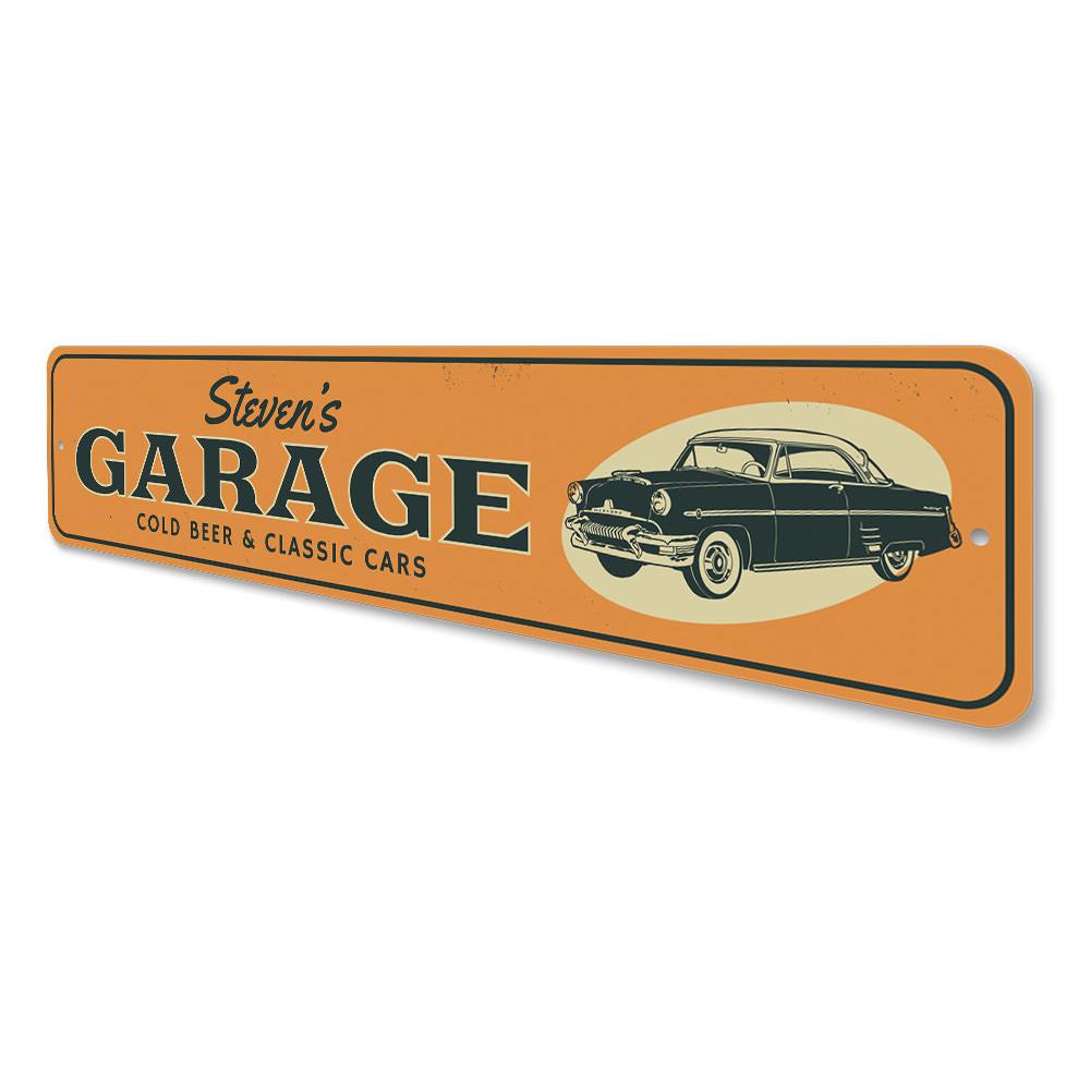 Cold Beer & Classic Cars Sign made of aluminum, featuring vibrant colors and a classic design, perfect for man caves and garages.