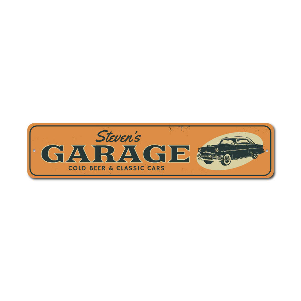 Cold Beer & Classic Cars Sign made of aluminum, featuring vibrant colors and a classic design, perfect for man caves and garages.