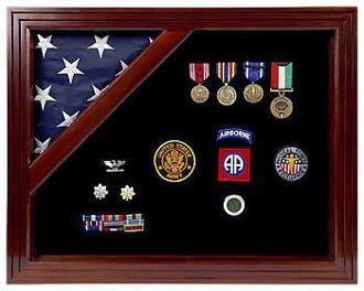 Colonial Classic Shadow Box & Flag Case made of solid mahogany, featuring customizable background colors and UV-resistant Plexiglas.