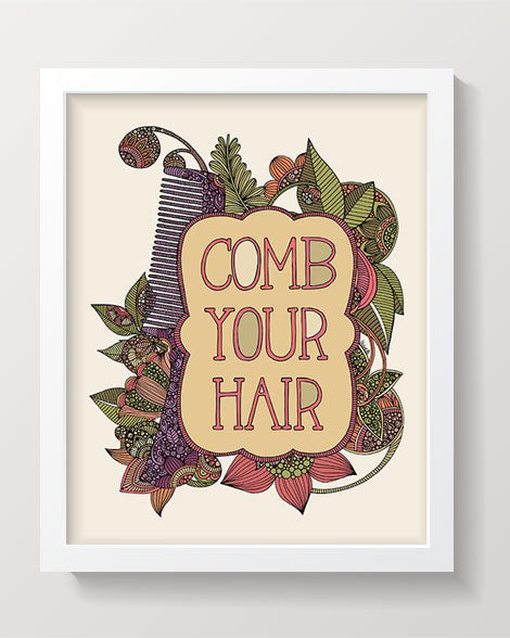 An 8x10 archival art print titled 'Comb Your Hair', featuring original pen and ink art with vibrant digital coloring on matte card stock.