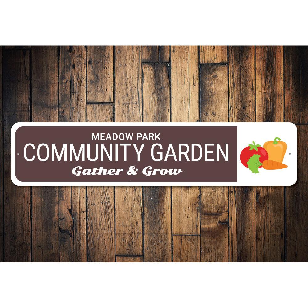 Customizable Community Garden Sign made of durable aluminum, featuring pre-drilled holes for easy mounting.