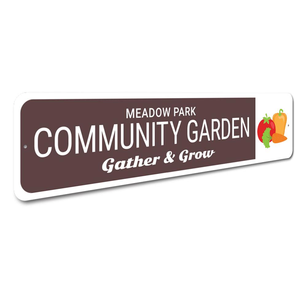 Customizable Community Garden Sign made of durable aluminum, featuring pre-drilled holes for easy mounting.