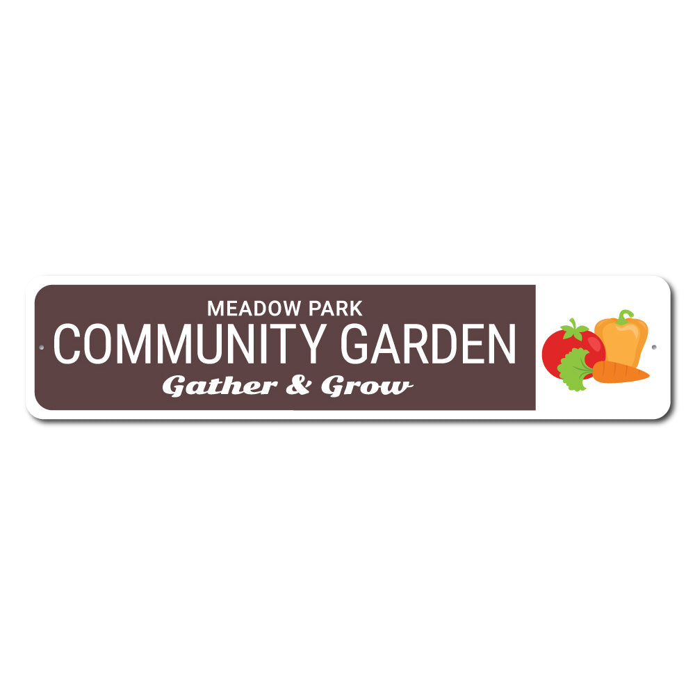 Customizable Community Garden Sign made of durable aluminum, featuring pre-drilled holes for easy mounting.