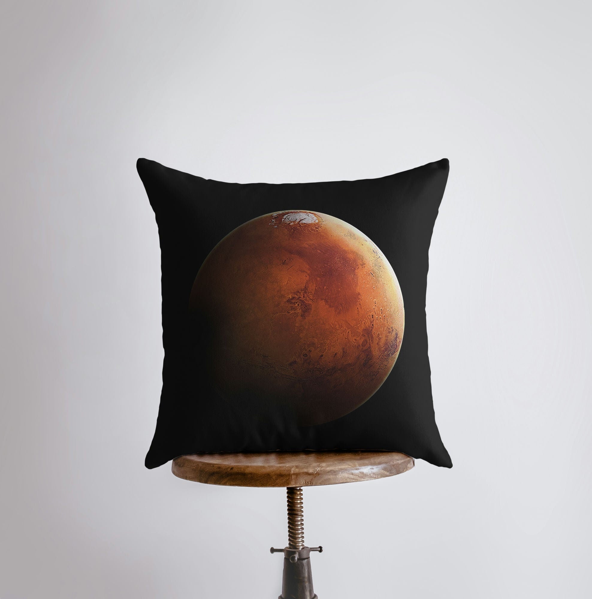 Handmade Constellation Mars Throw Pillow featuring a vibrant Mars design on the front and a white back, perfect for space-themed decor.