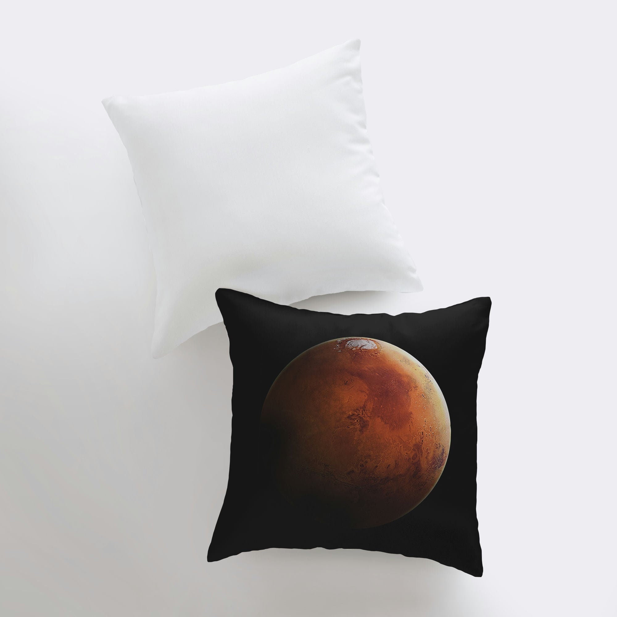 Handmade Constellation Mars Throw Pillow featuring a vibrant Mars design on the front and a white back, perfect for space-themed decor.