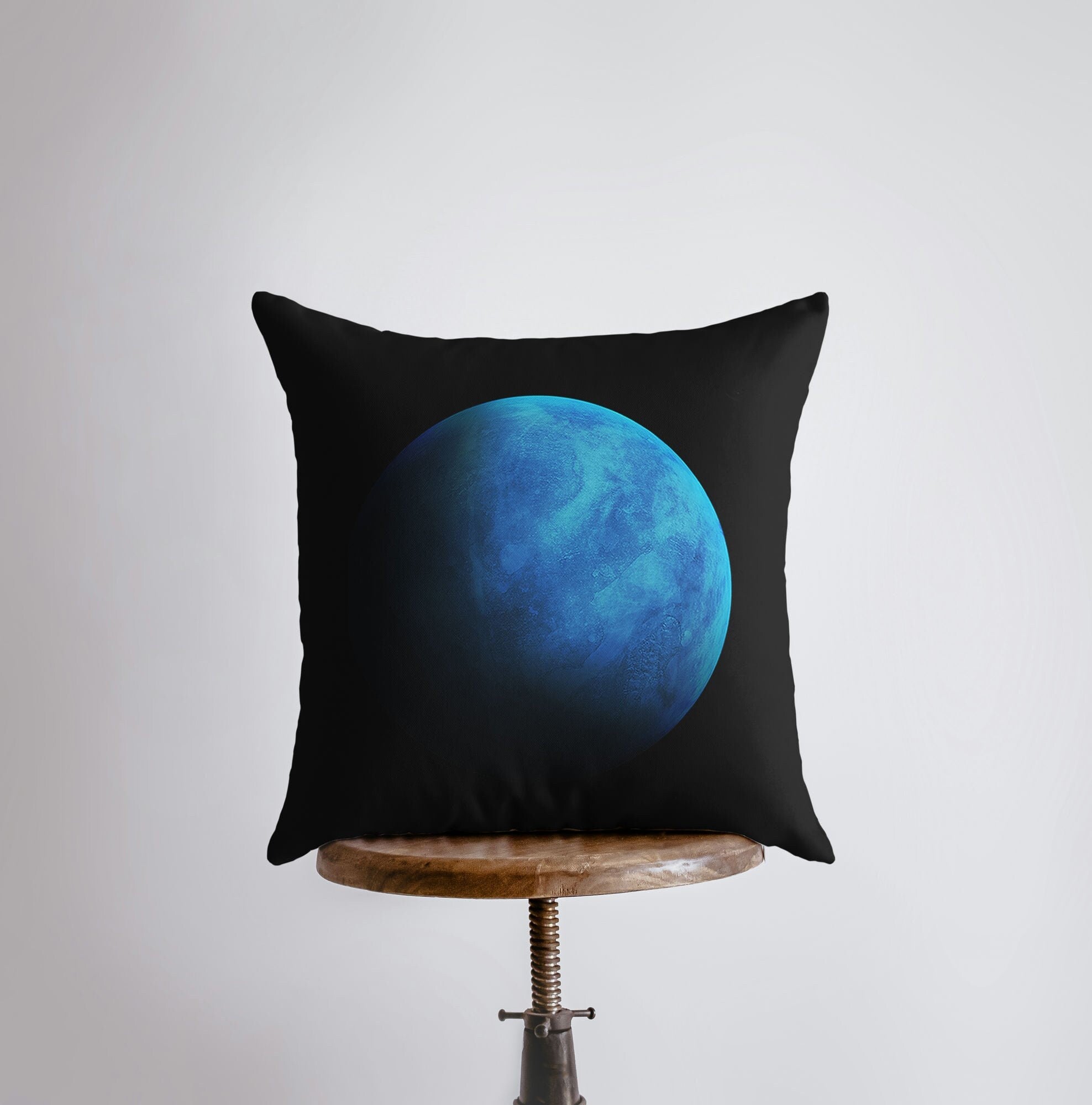 Handmade Constellation Neptune throw pillow featuring a vibrant Neptune design on the front and a white back, perfect for space-themed decor.