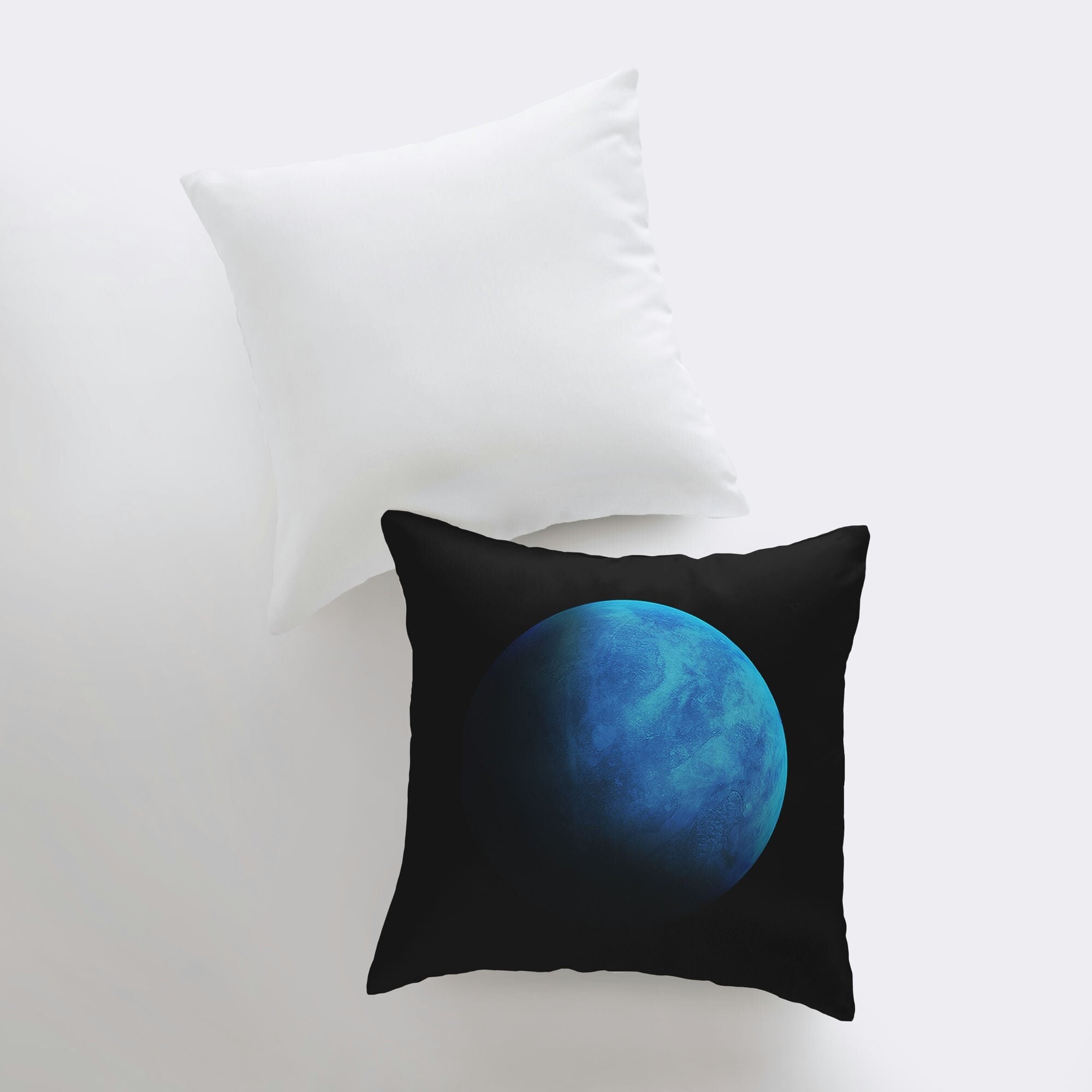 Handmade Constellation Neptune throw pillow featuring a vibrant Neptune design on the front and a white back, perfect for space-themed decor.