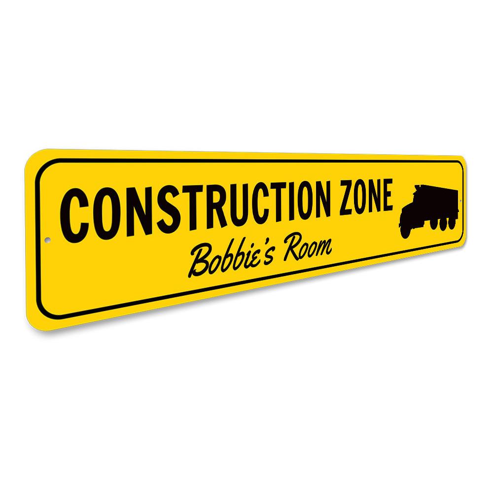 Colorful Construction Zone Sign made of durable aluminum, featuring customizable text for personal touch.