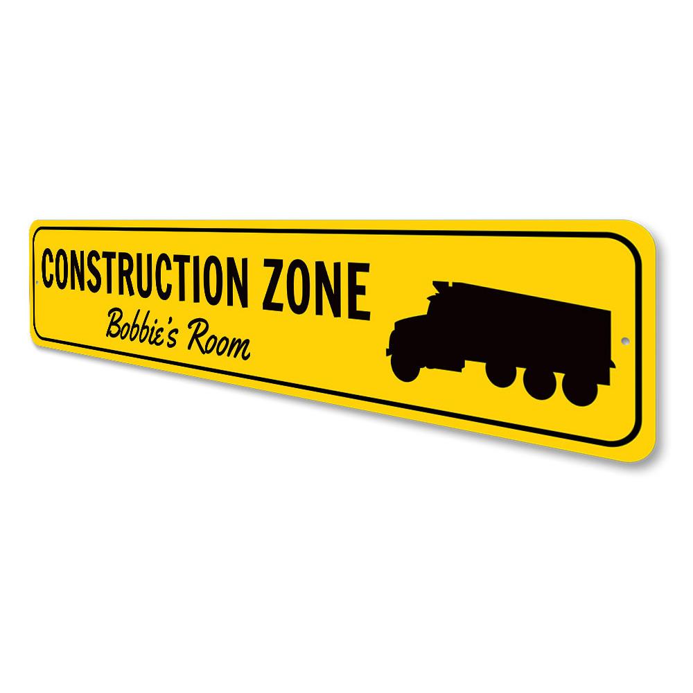 Colorful Construction Zone Sign made of durable aluminum, featuring customizable text for personal touch.