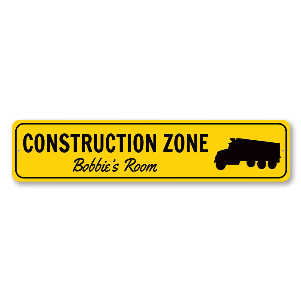 Colorful Construction Zone Sign made of durable aluminum, featuring customizable text for personal touch.