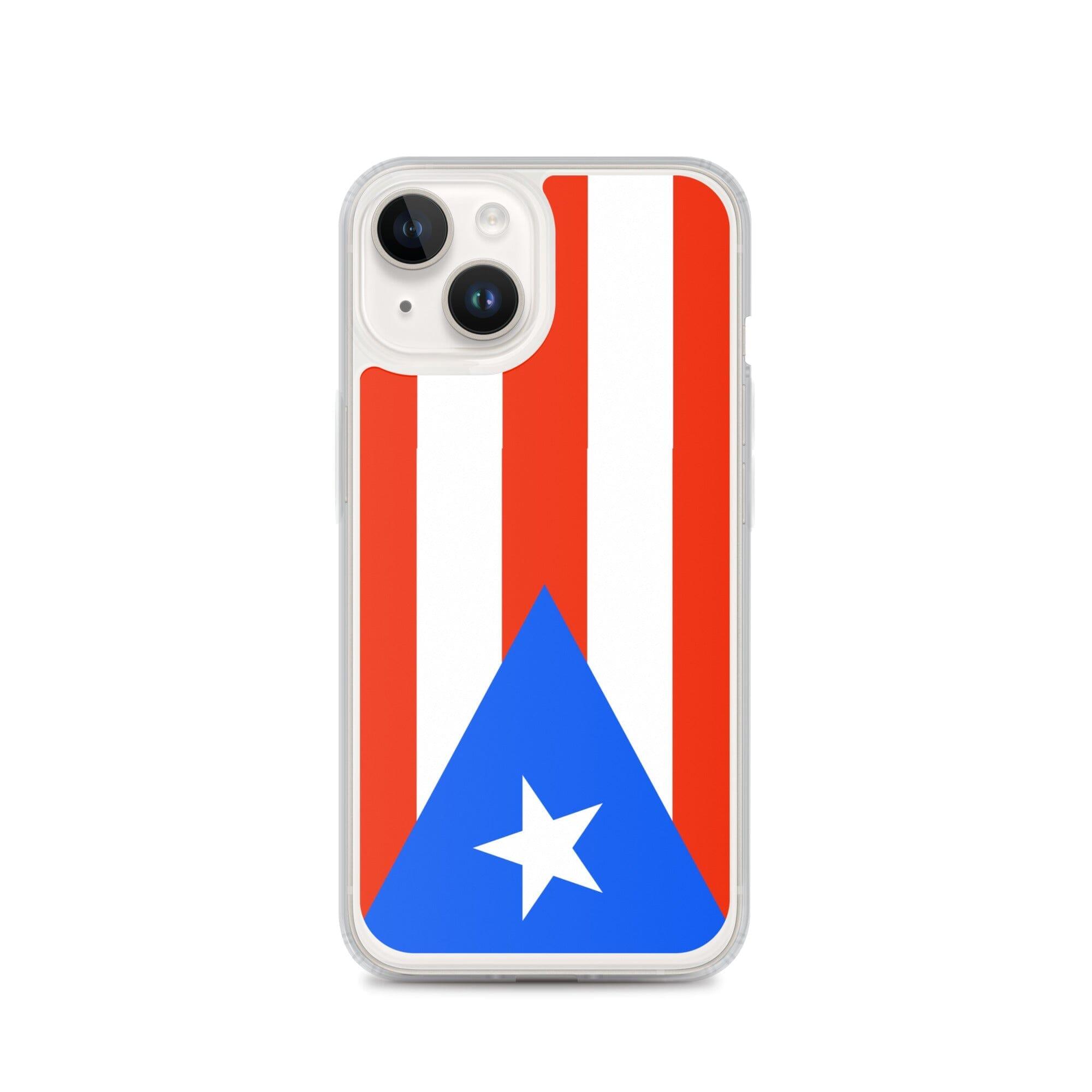 Coque de téléphone avec le drapeau de Porto Rico, en plastique transparent et TPU, adaptée aux modèles d'iPhone de 6 à 14 Pro Max.