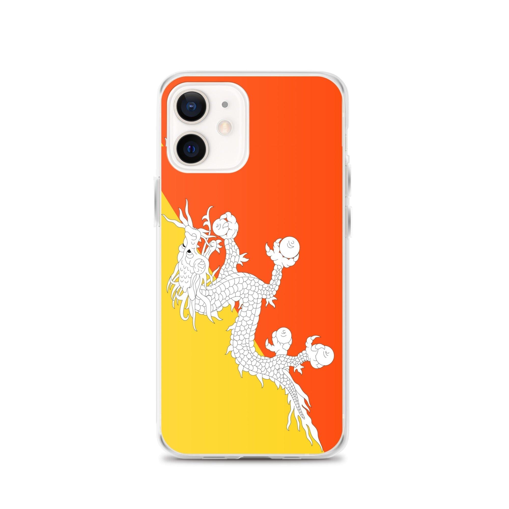 Coque de téléphone transparente avec le drapeau du Bhoutan, offrant une protection pour iPhone.