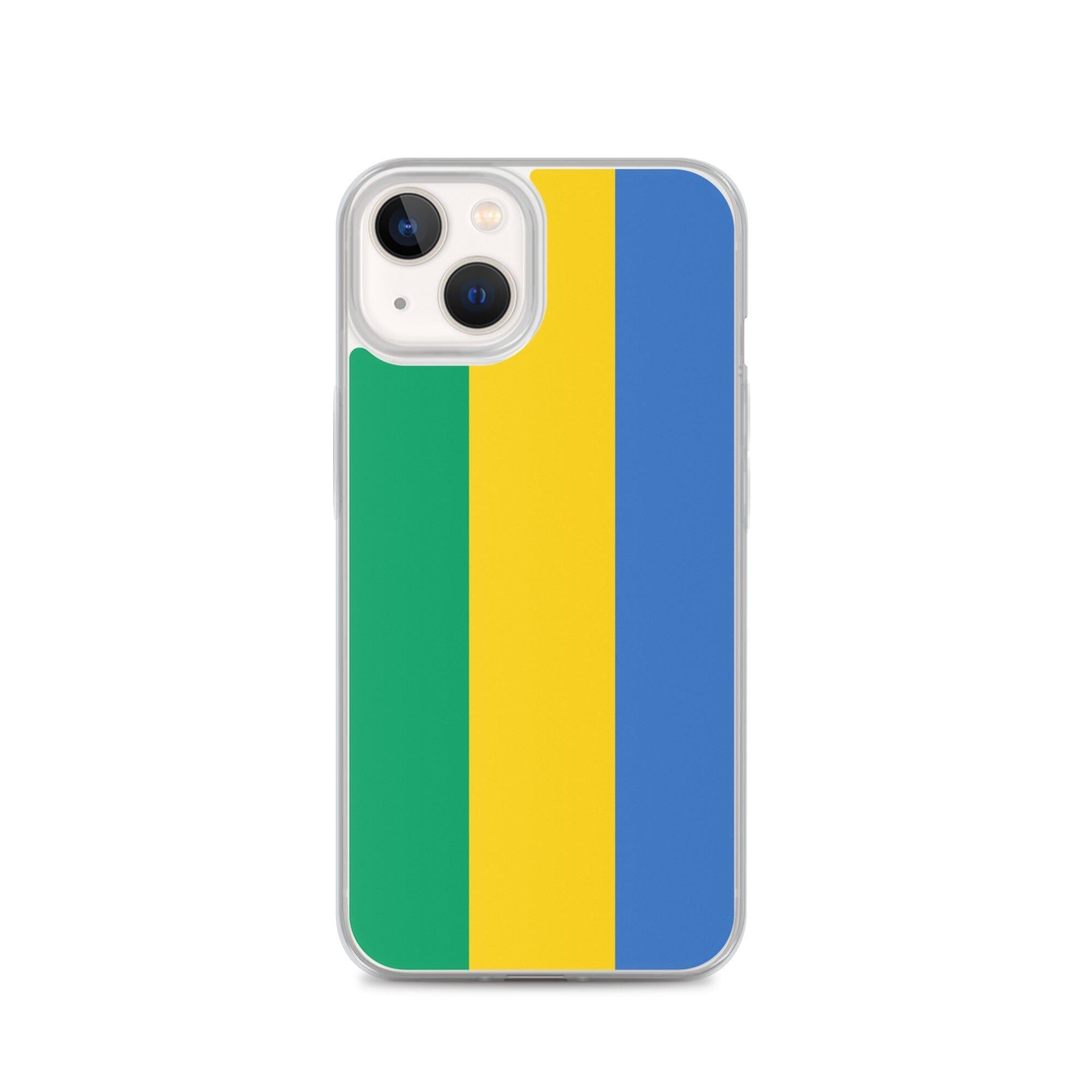 Coque de téléphone transparente avec le drapeau du Gabon, offrant protection et style pour les modèles d'iPhone.