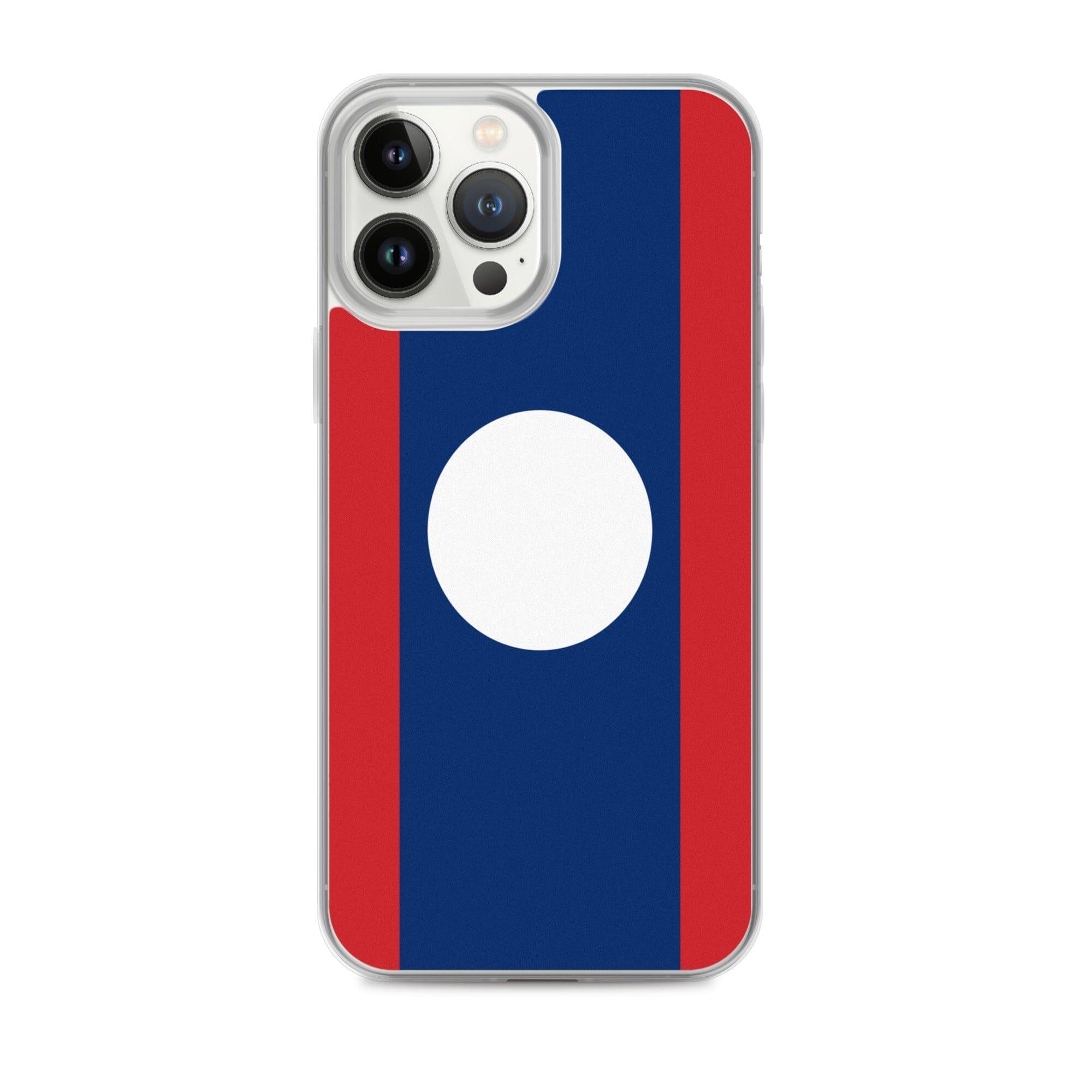 Coque de téléphone en plastique transparent avec le drapeau du Laos, offrant une protection pour iPhone.