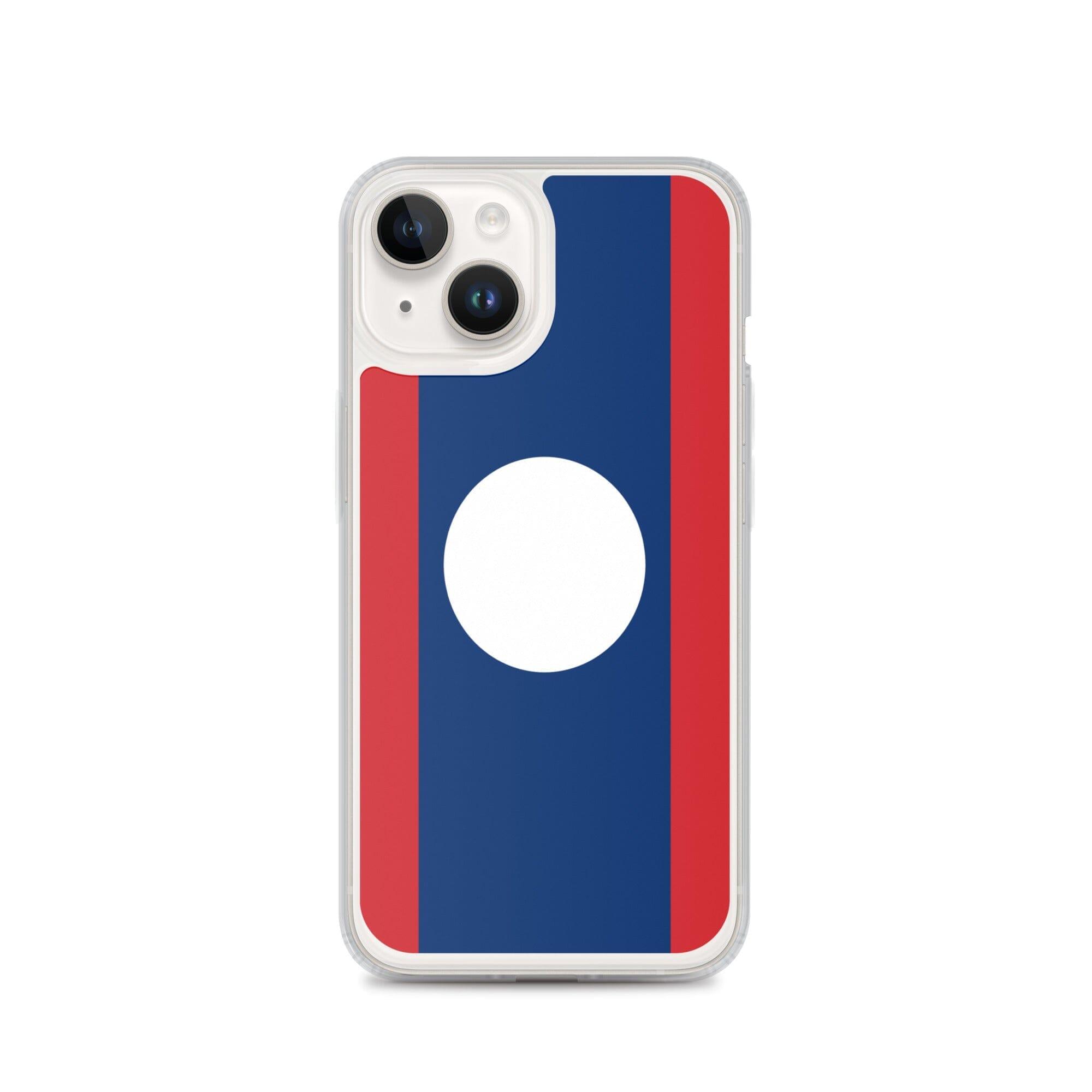 Coque de téléphone en plastique transparent avec le drapeau du Laos, offrant une protection pour iPhone.