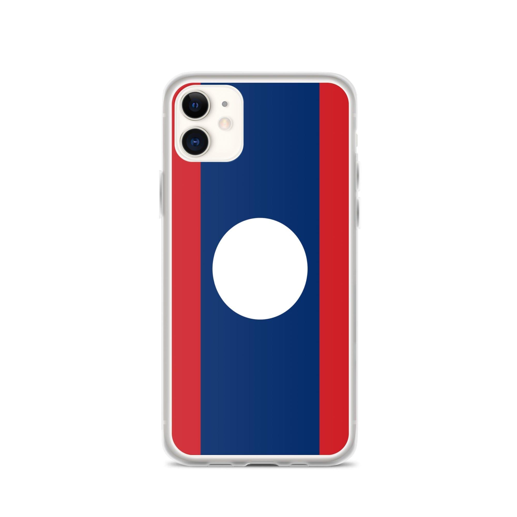 Coque de téléphone en plastique transparent avec le drapeau du Laos, offrant une protection pour iPhone.