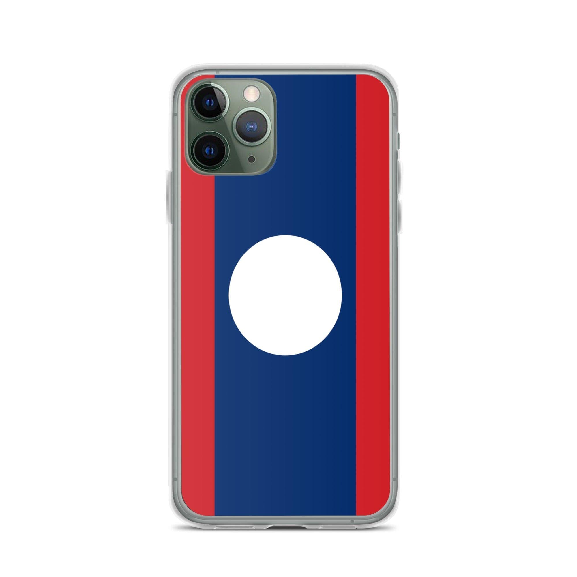 Coque de téléphone en plastique transparent avec le drapeau du Laos, offrant une protection pour iPhone.