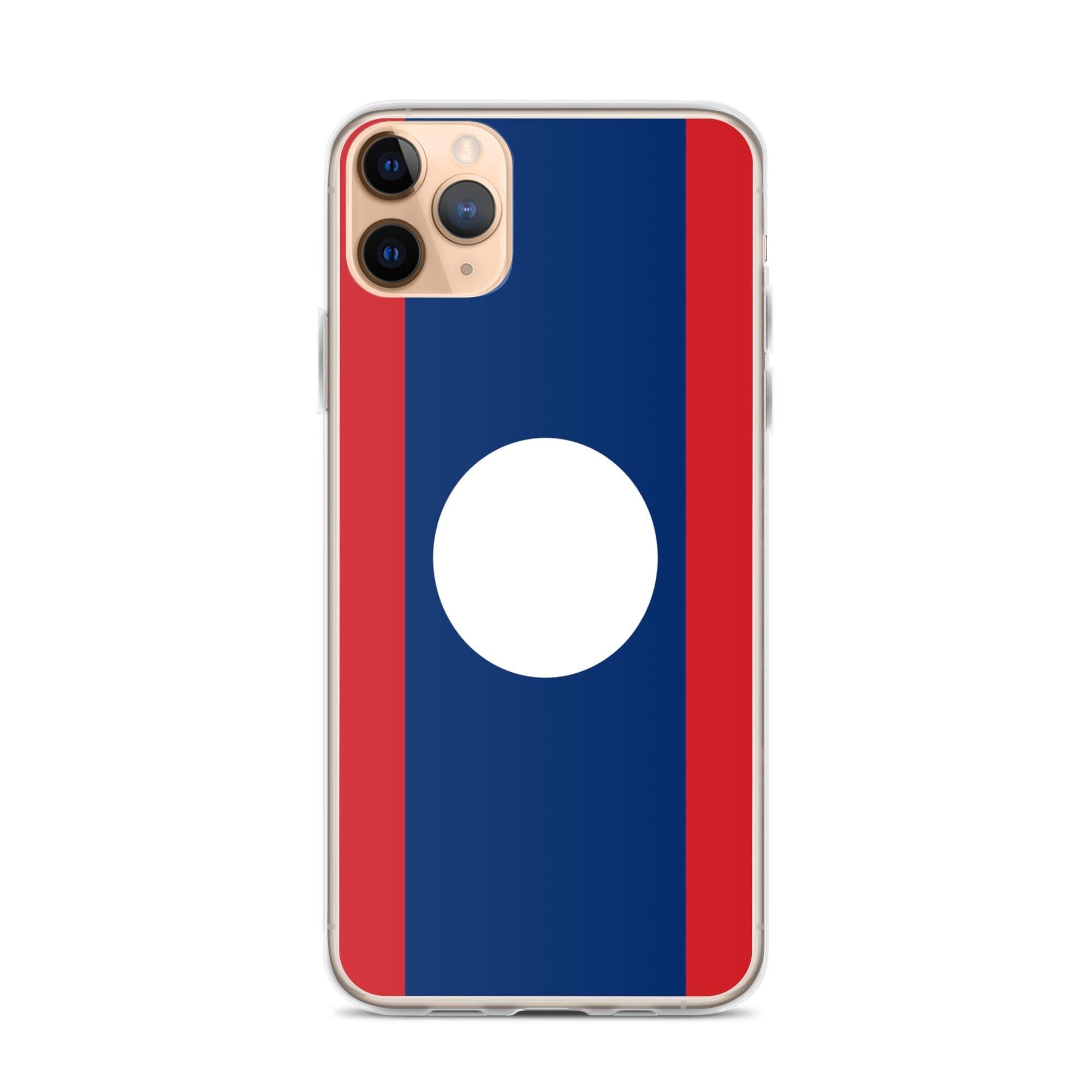 Coque de téléphone en plastique transparent avec le drapeau du Laos, offrant une protection pour iPhone.