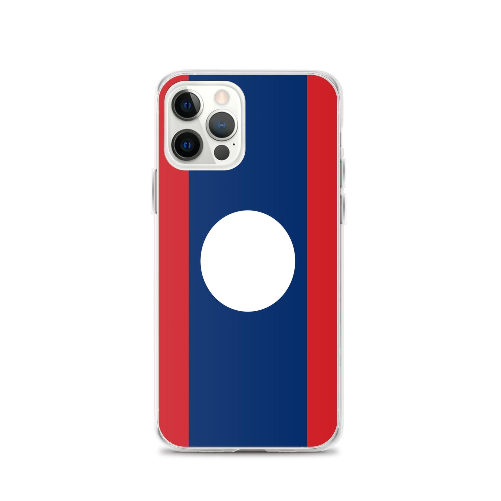 Coque de téléphone en plastique transparent avec le drapeau du Laos, offrant une protection pour iPhone.