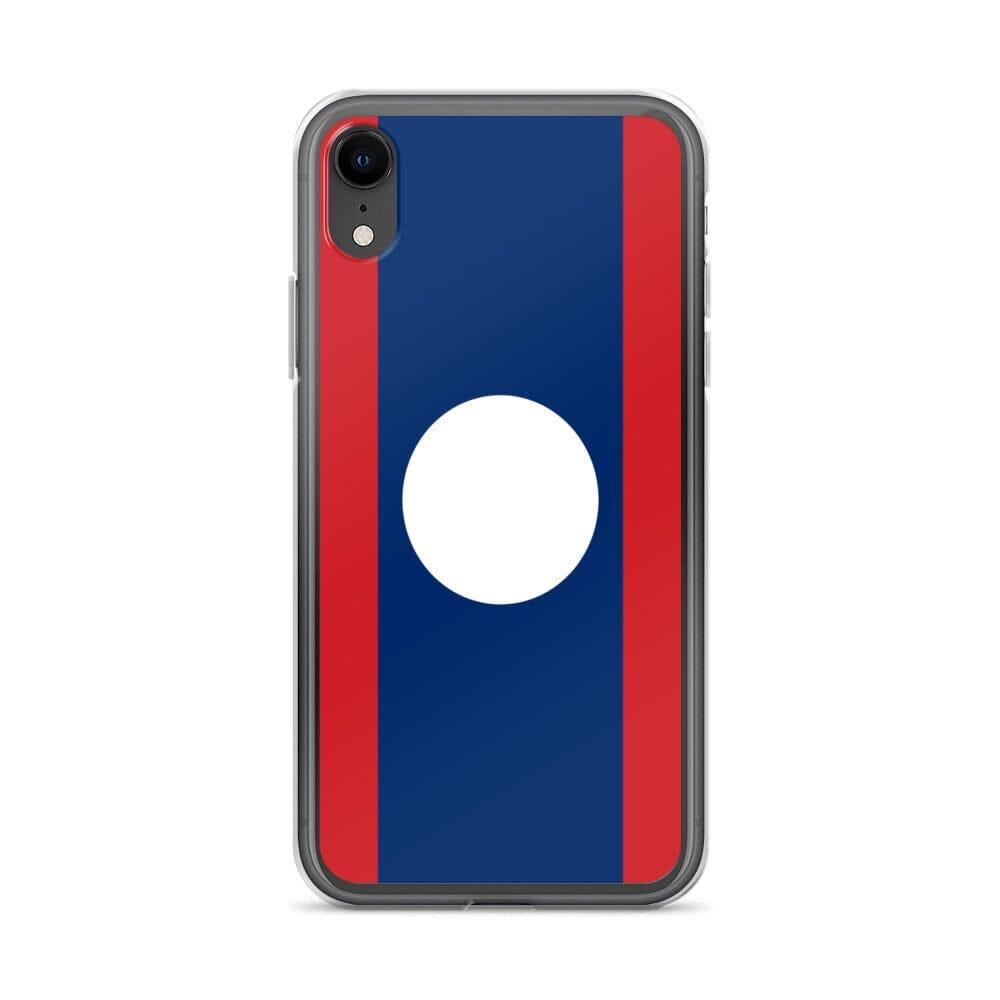 Coque de téléphone en plastique transparent avec le drapeau du Laos, offrant une protection pour iPhone.