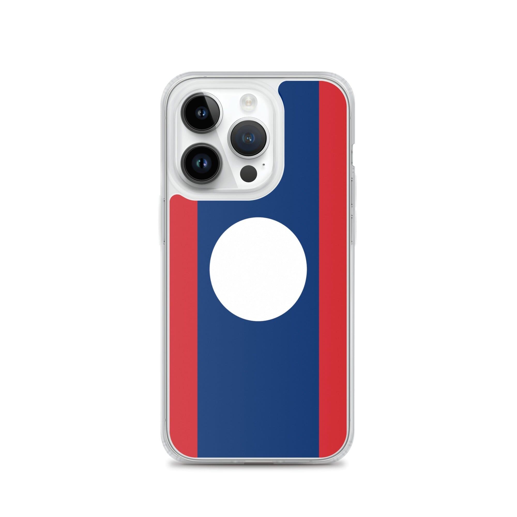 Coque de téléphone en plastique transparent avec le drapeau du Laos, offrant une protection pour iPhone.